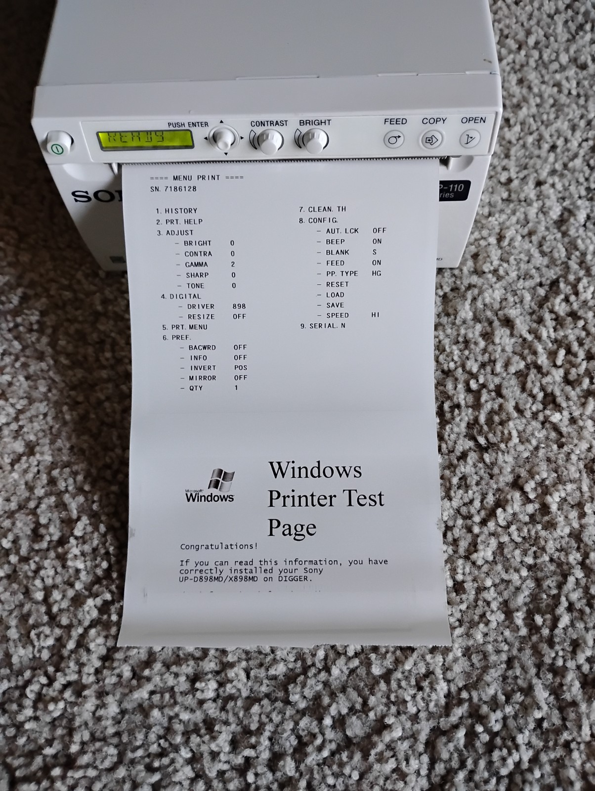 Sony UP-D898MD White Digital Graphic Thermal Printer With Cord Tested Working RS