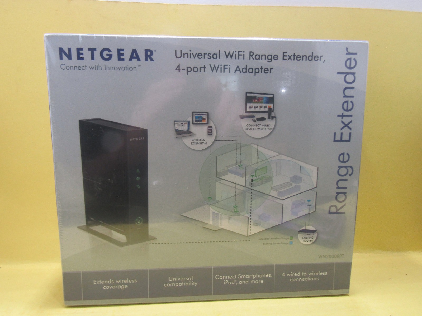 NETGEAR WN2000RPT Universal WiFi Range Extender 4-port WiFi Adapter New 