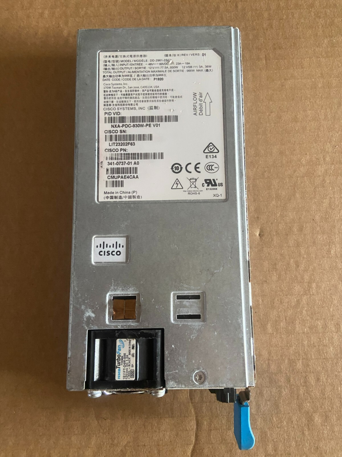 1PCS Cisco Nexus 9000 NXA-PDC-930W-PE 930W DC POWER SUPPLY