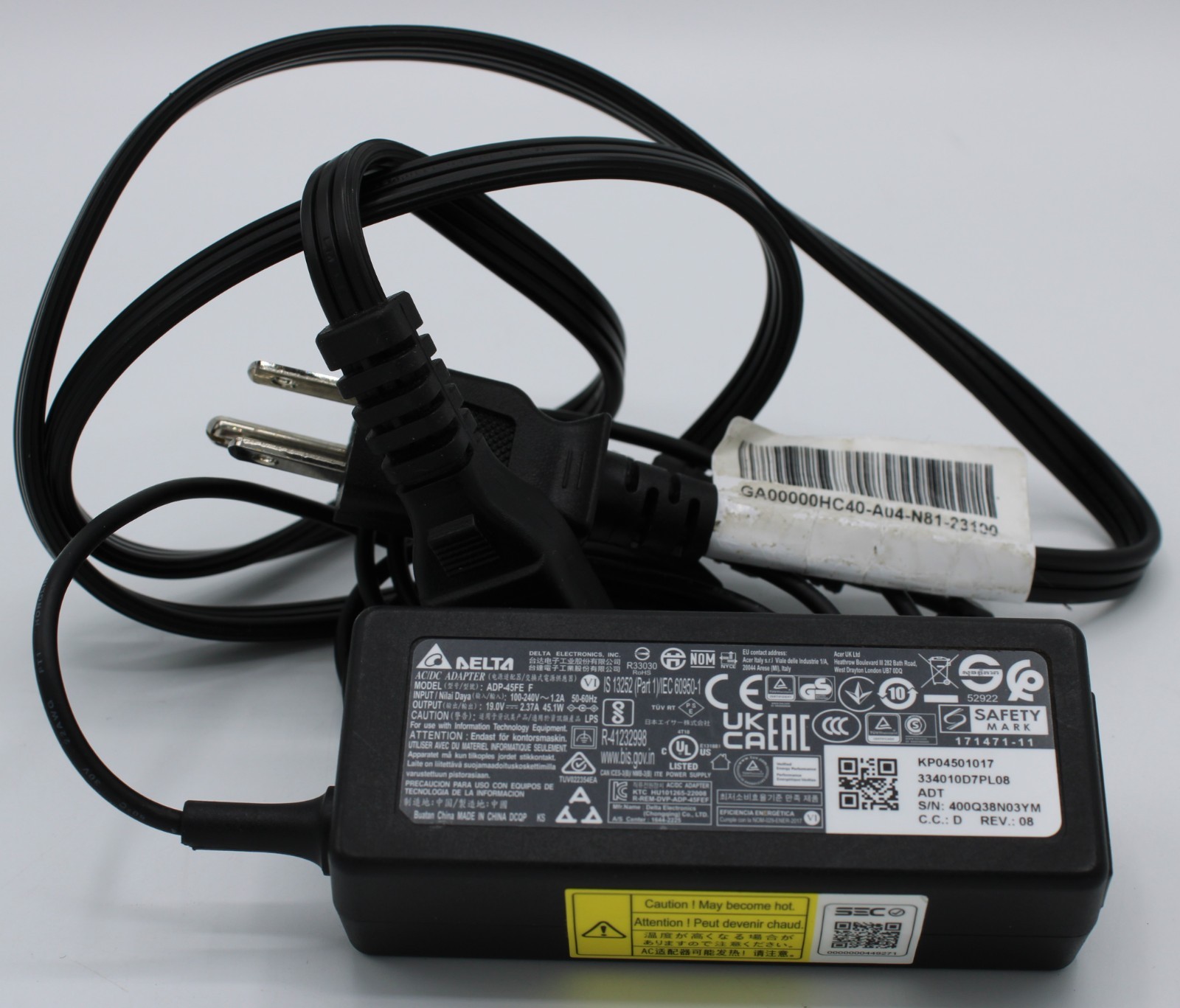 Genuine Delta Acer Laptop Charger Power AC/DC Adapter Adaptor ADP-45FE clean