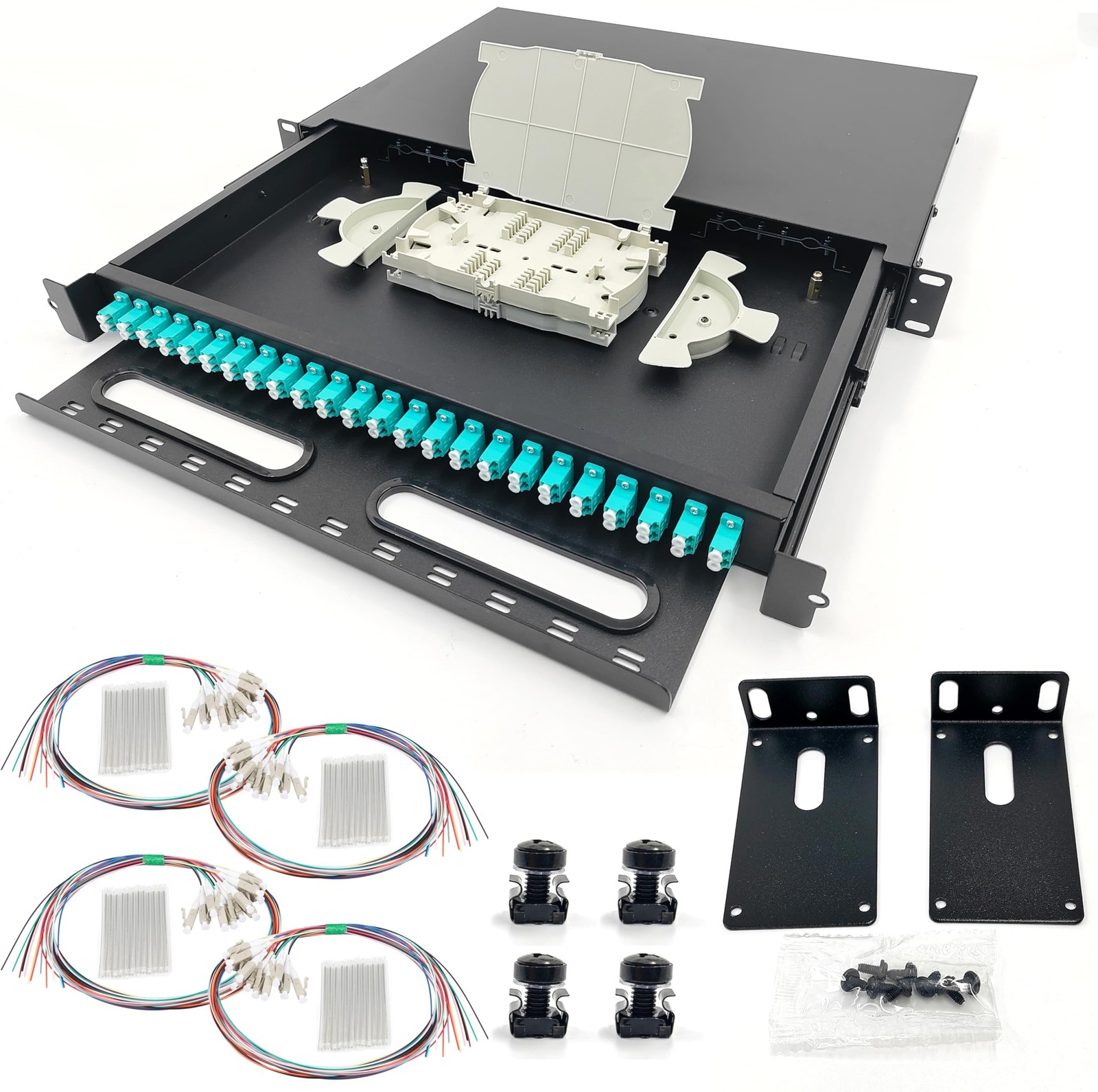 LC-OM3 24 Duplex Multimode 48 Port Rack Mount Enclosure Box with Fiber Splice...