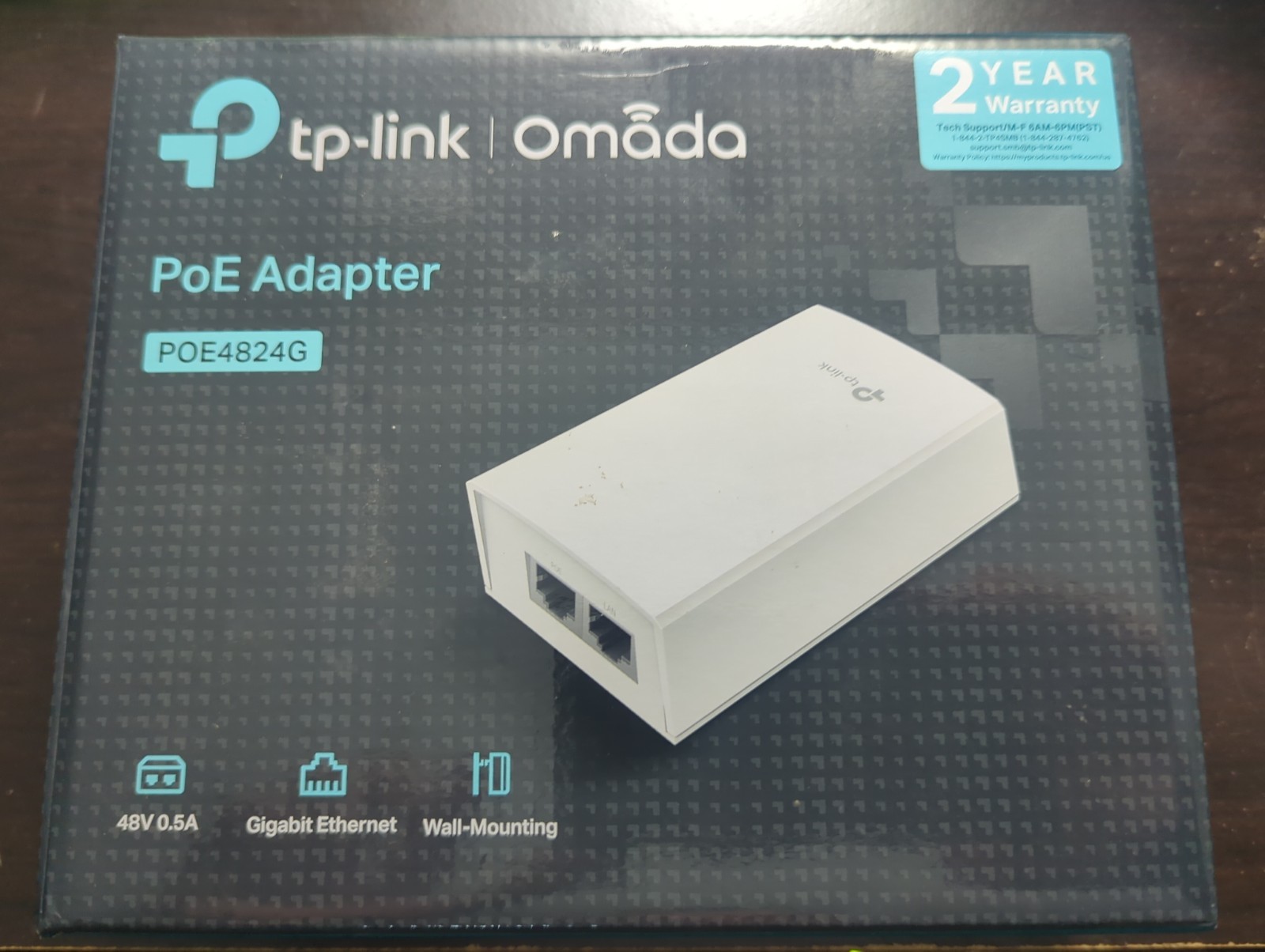 New TP-Link Omada Gigabit 48VDC Passive PoE Adapter (TL-POE4824G)
