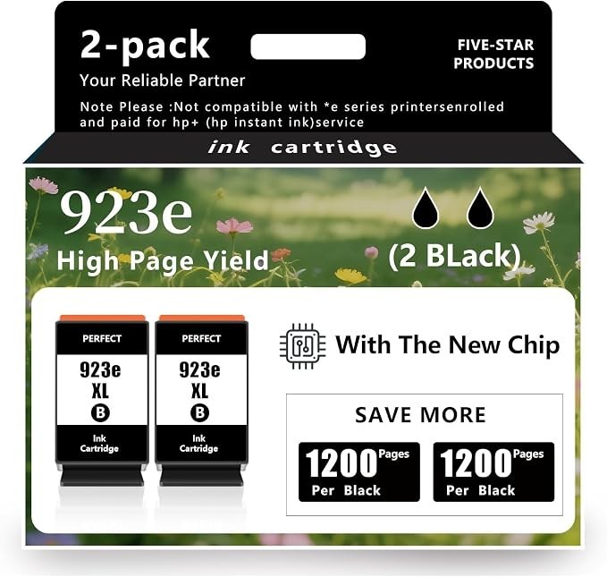 923e 923XL Black Ink cartridges Replacement for HP 923 Black Ink 2 black