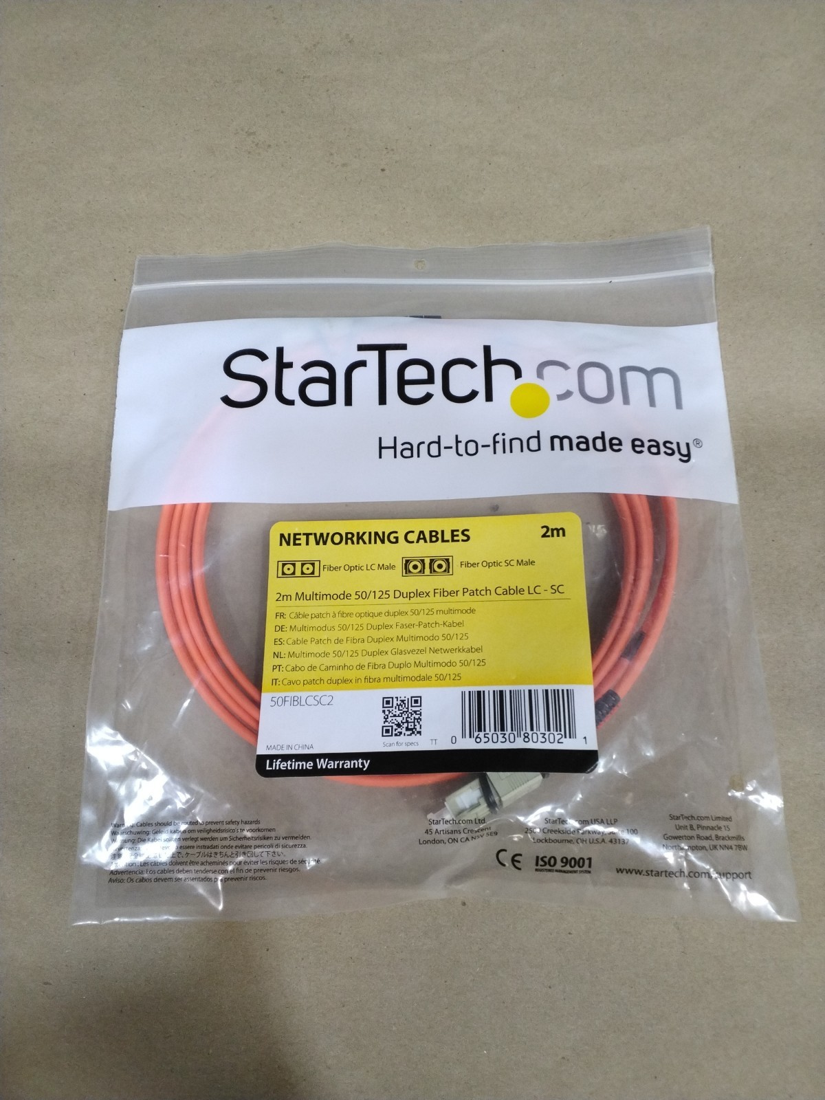 StarTech 2m Multimode 50/125 Duplex Fiber Patch Cable LC-SC