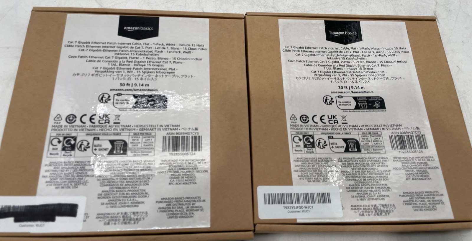 Amazon Basics Cat 7 Ethernet Patch Cable Flat Gigabit 10Gbps 30ft NEW Lot of 2