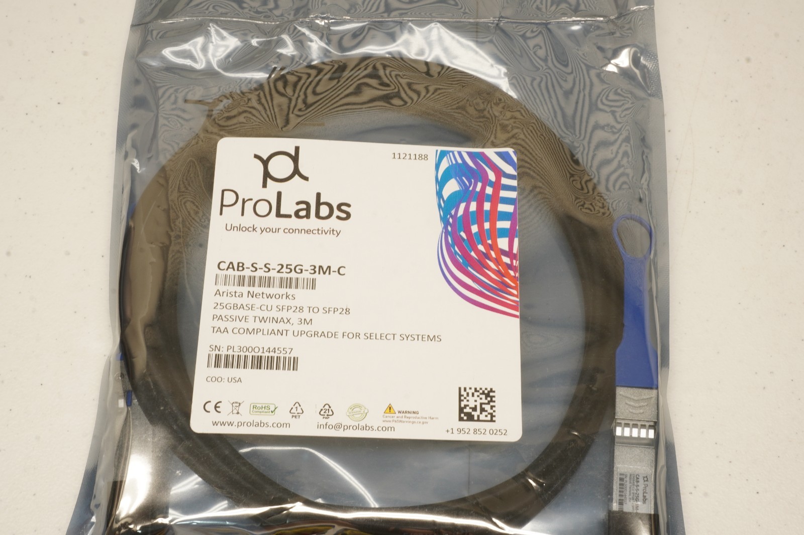 ProLabs CAB-S-S-25G-3M-C 25G SFP28 DAC Passive Twinax 3M Arista Compatible