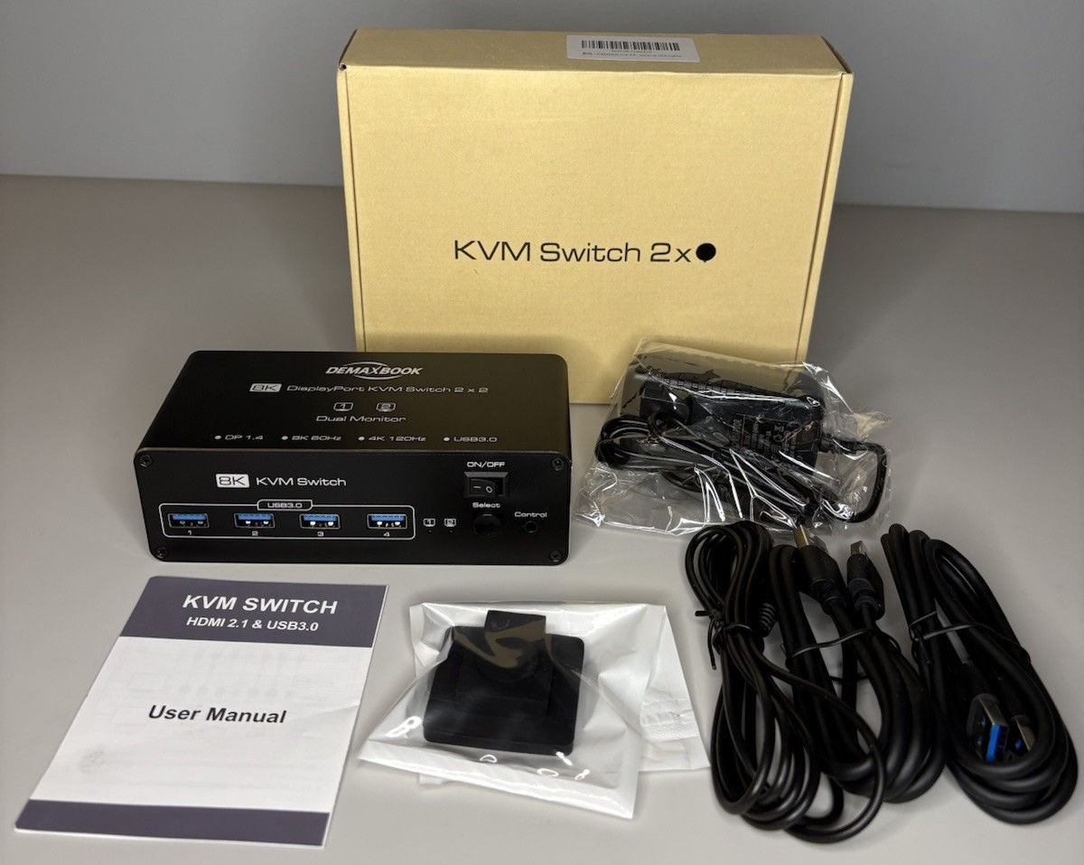 Demaxbook 2-Port 8K HDMI + DisplayPort + USB 3.0 KVM Switch 2x2