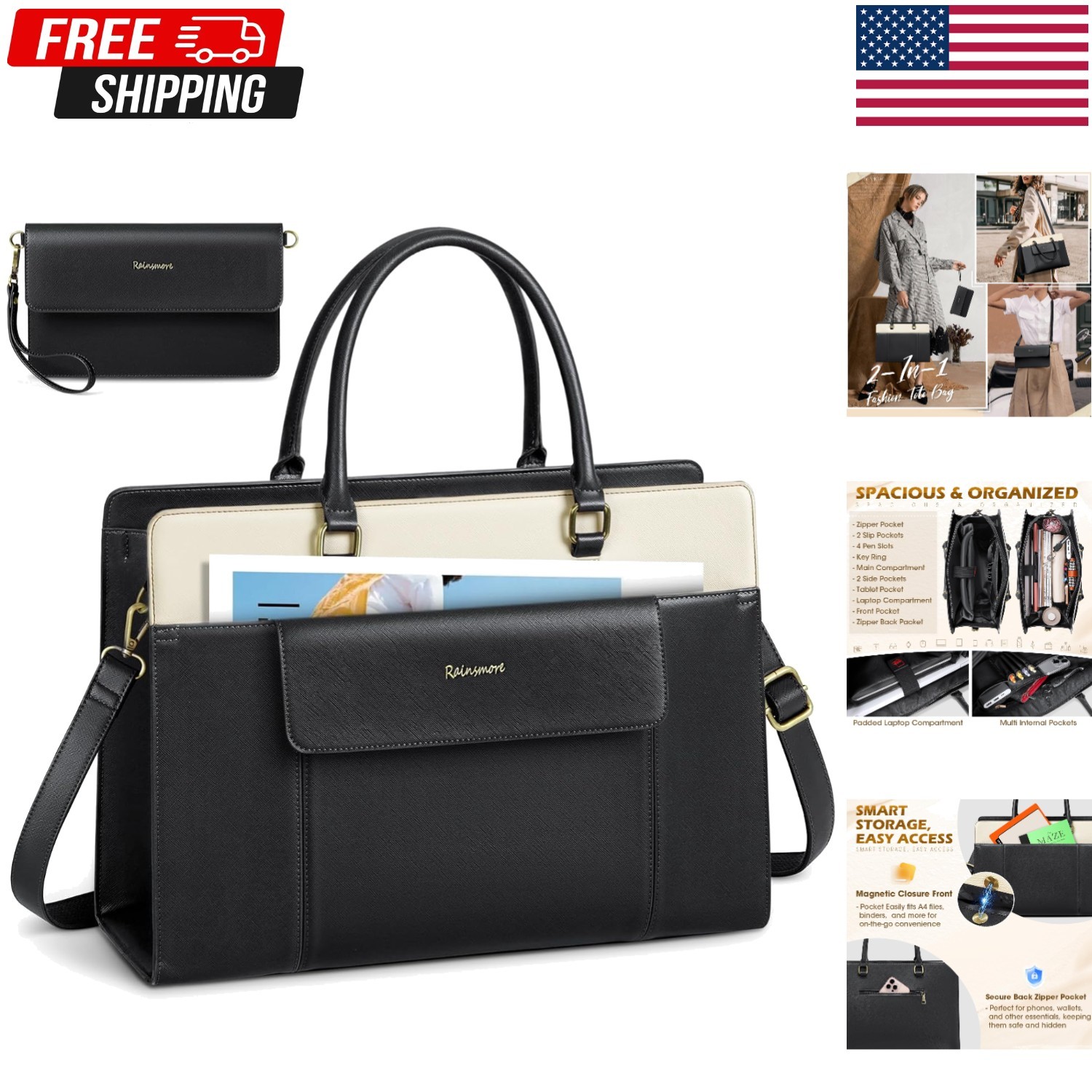 Laptop Bag for Women 15.6 inch Leather Tote Large Computer Handbag Work