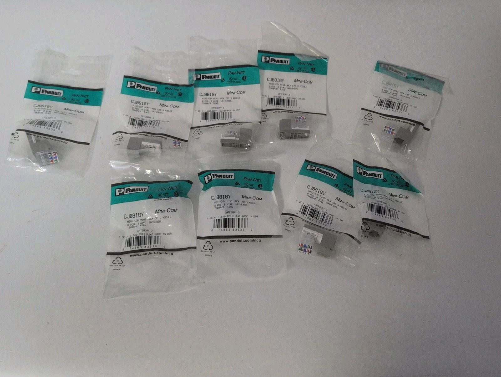 LOT OF 9 PANDUIT PAN-NET CJ88IGY MINI-COM JACK CAT 3 MODULE