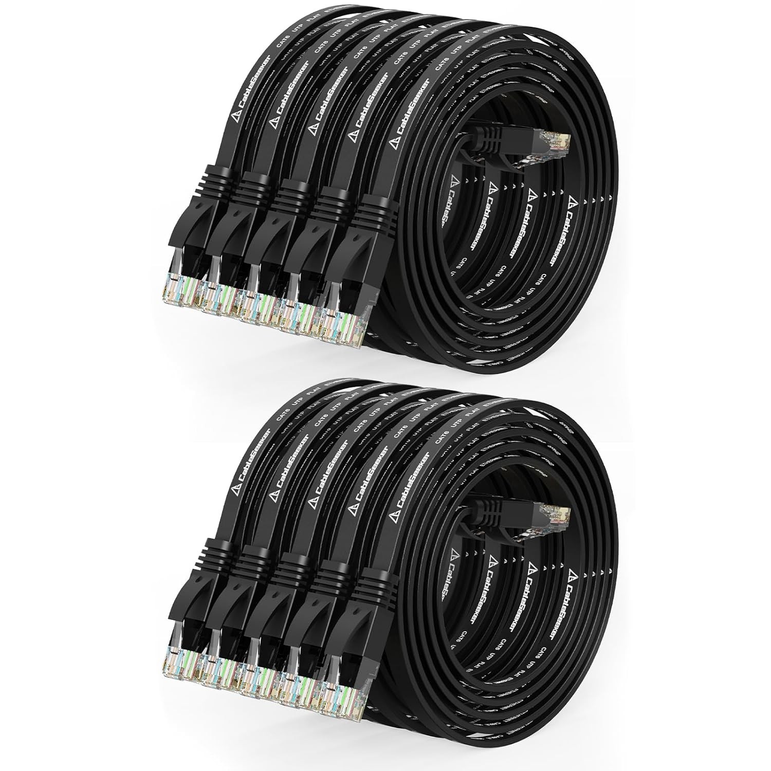 10 PCS 3 FT Black Cat 6 Flat Ethernet Cable Snagless RJ45 Network LAN Cord