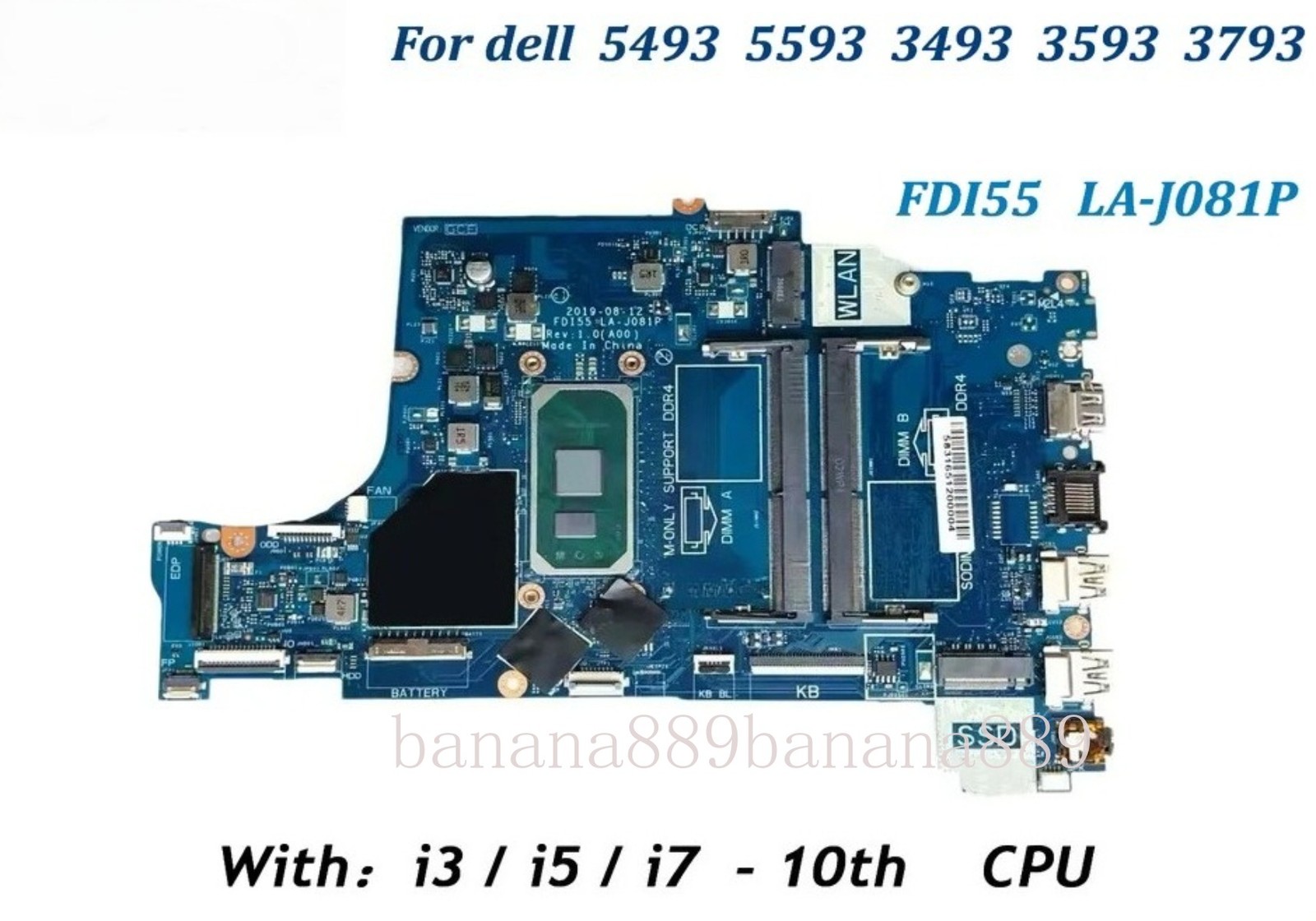 LA-J081P For DELL Inspiron 5493 5593 3493 motherboard i3 i5-1035G1 i7-1065G7 CPU