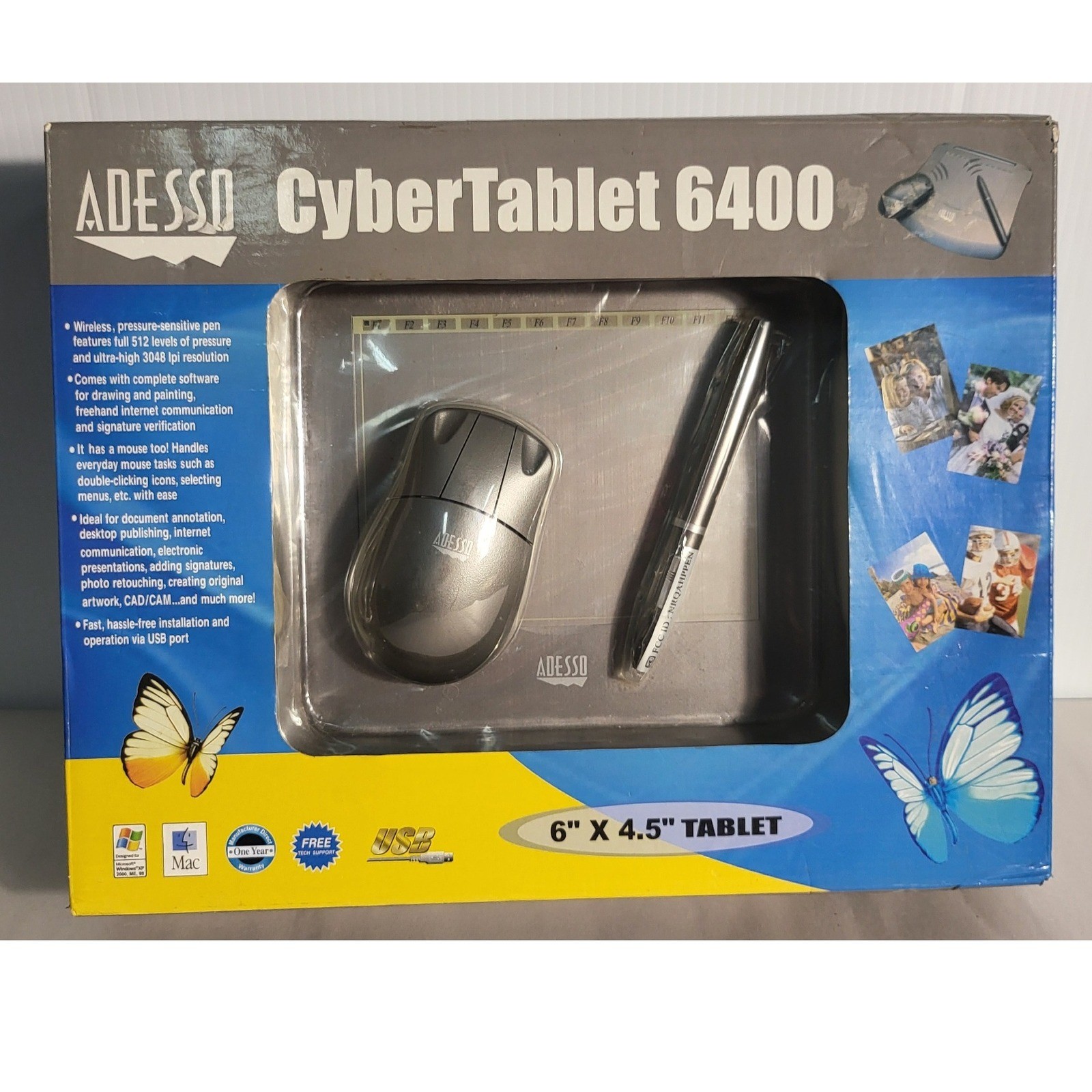 Adesso CyberTablet 6400 Graphics Drawing Tablet 6"x4.5" with Pen and Mouse