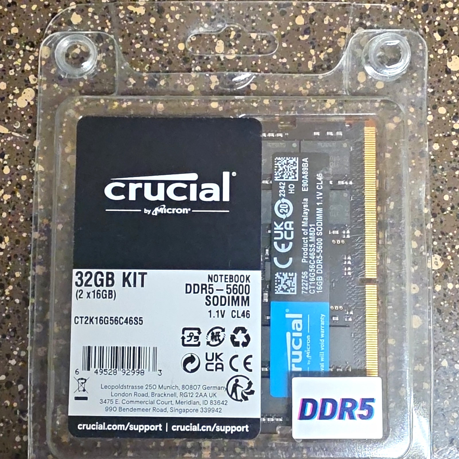Crucial 32GB (2x16GB) DDR5-5600 SO-DIMM 262-Pin Unbuffered CT2K16G56C46S5
