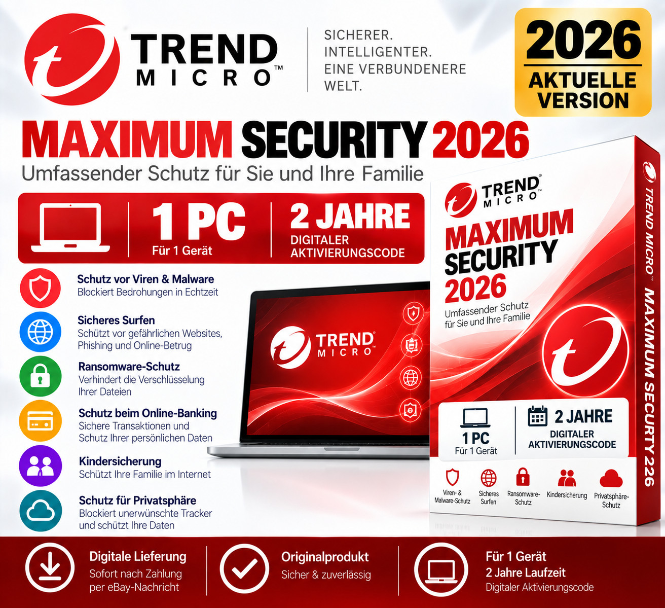 Trend Micro Maximum Security 2026 | 1 Device | 3 Years / 36 Months | Digital Key