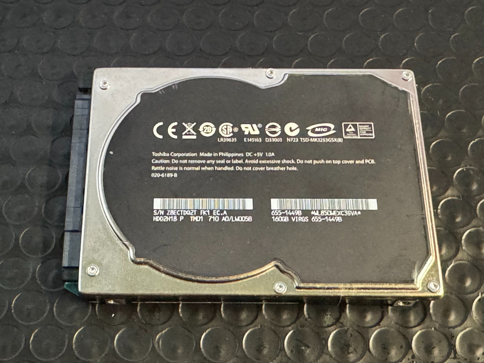 Apple OEM Hitachi 2.5" 9.5mm Hard Drive 160 GB 5400 RPM 655-1449B