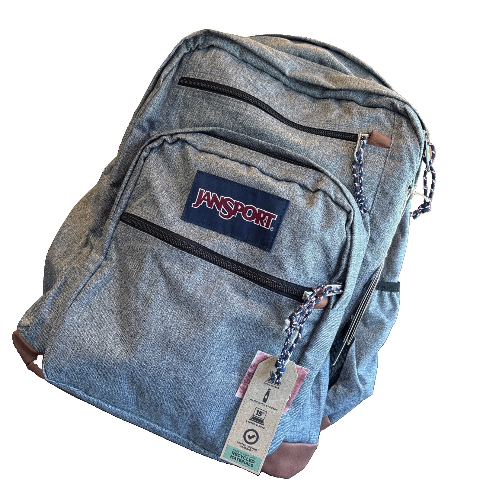 JanSport Cool Student Backpack 17.5" XL Gray Leatherman New with Tags