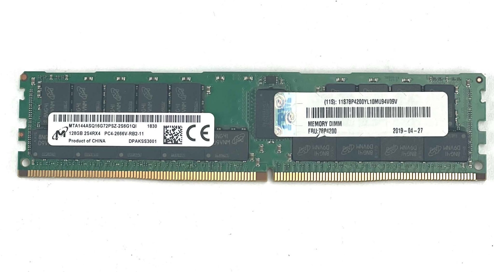 Micron 128GB DDR4 PC4-2666V 2S4Rx4 ECC REG DIMM MTA144ASQ16G72PSZ-2S6 SERVER MEM