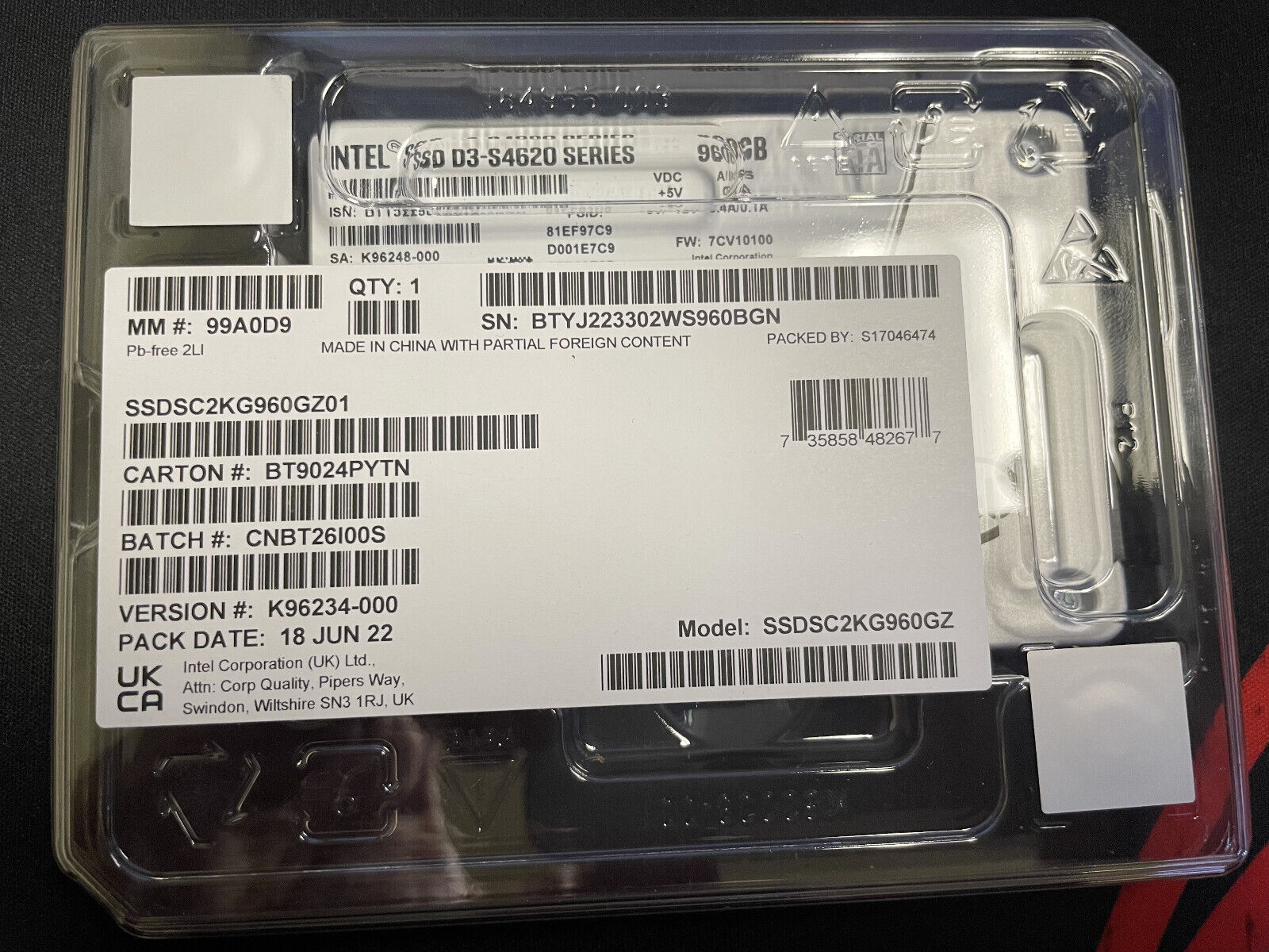 Intel D3-S4620 960GB SSD, SATA, 2.5