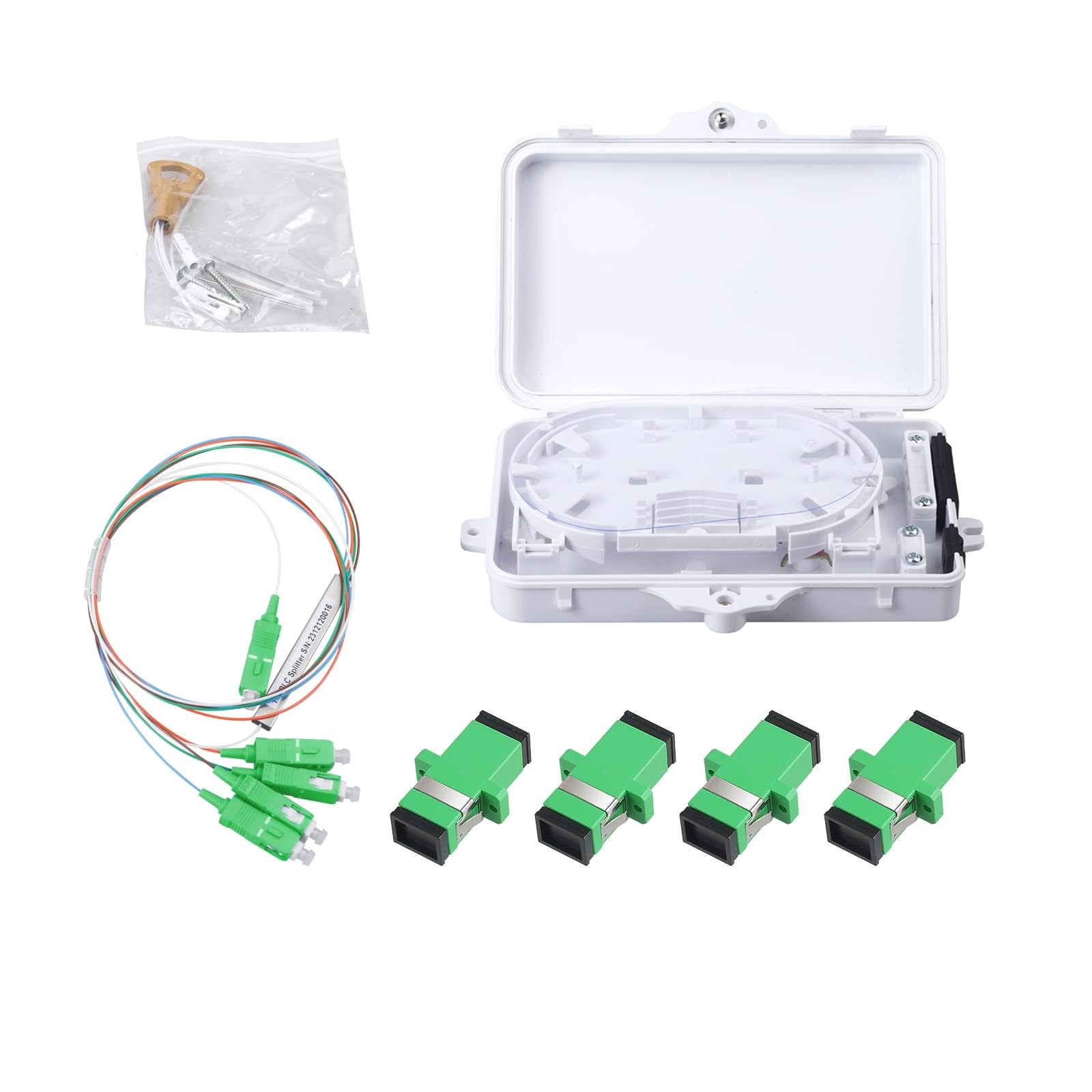 4Core 1x4 SC/APC PLC Splitter Wall Mount Fiber Optic Terminal Box Set