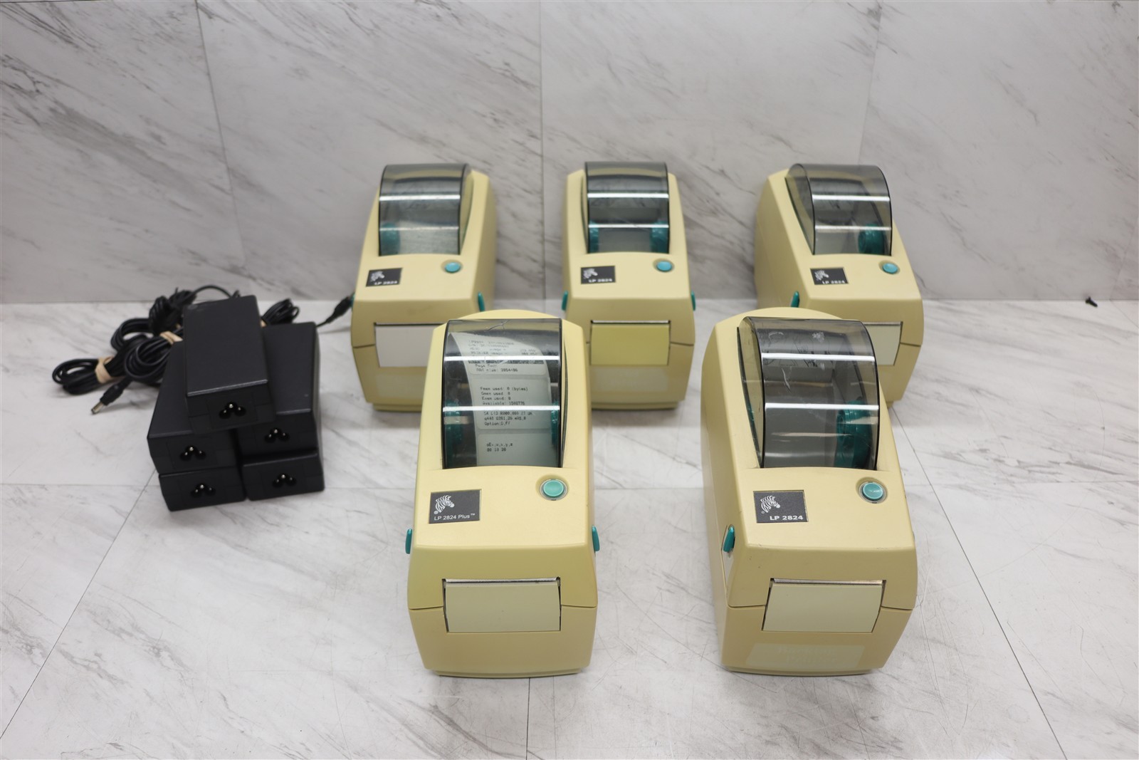 5 LOT - Zebra LP2824 USB Serial Thermal Label Printer 2824-21100-0001 w/ Adapter