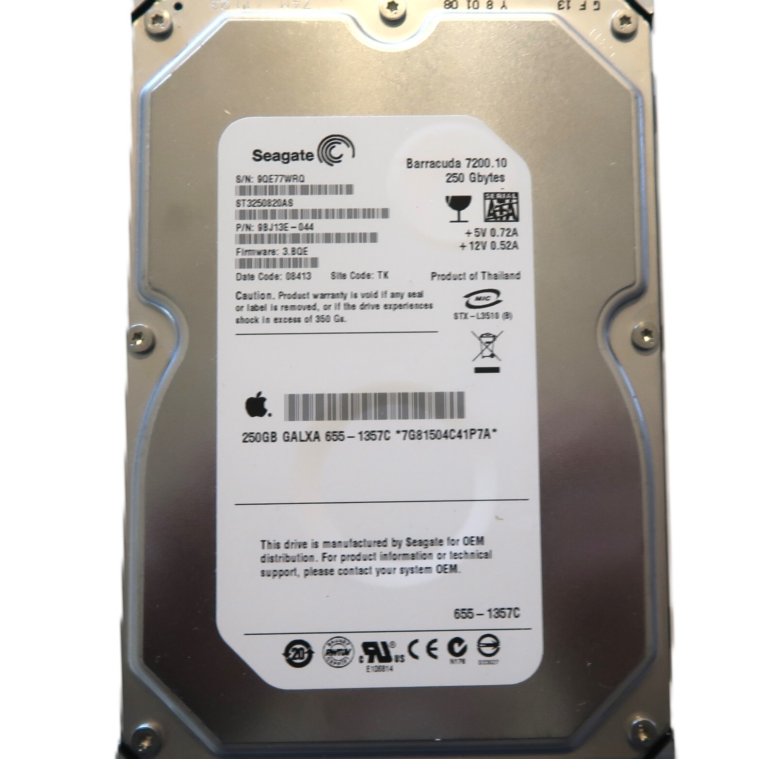 ST3250820AS PN: 9BJ13E-044 FW:3.BQE (9QE7) Site: TK Thailand 250gb Sata 04/2008