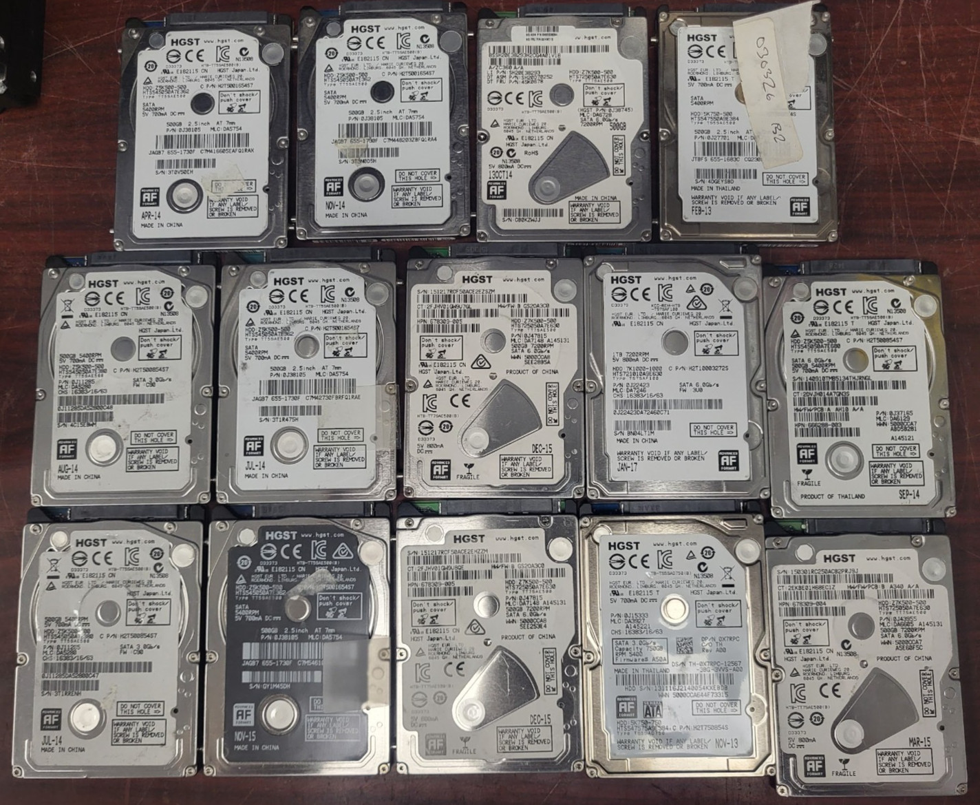 (Lot of 14) HGST/Hitachi 5K500-500/Z5K500-500 500GB 2.5" 7mm Sata HDD #73
