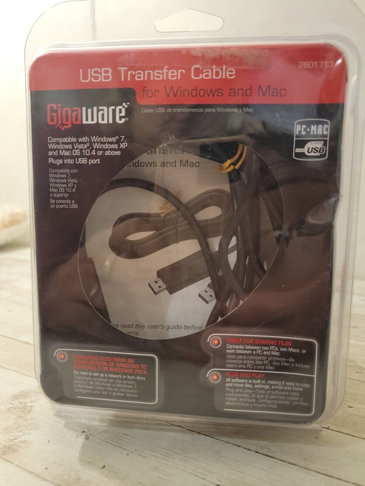 Gigaware USB Transfer Cable for Windows n Mac~Easily Copy or Move Files~2601713