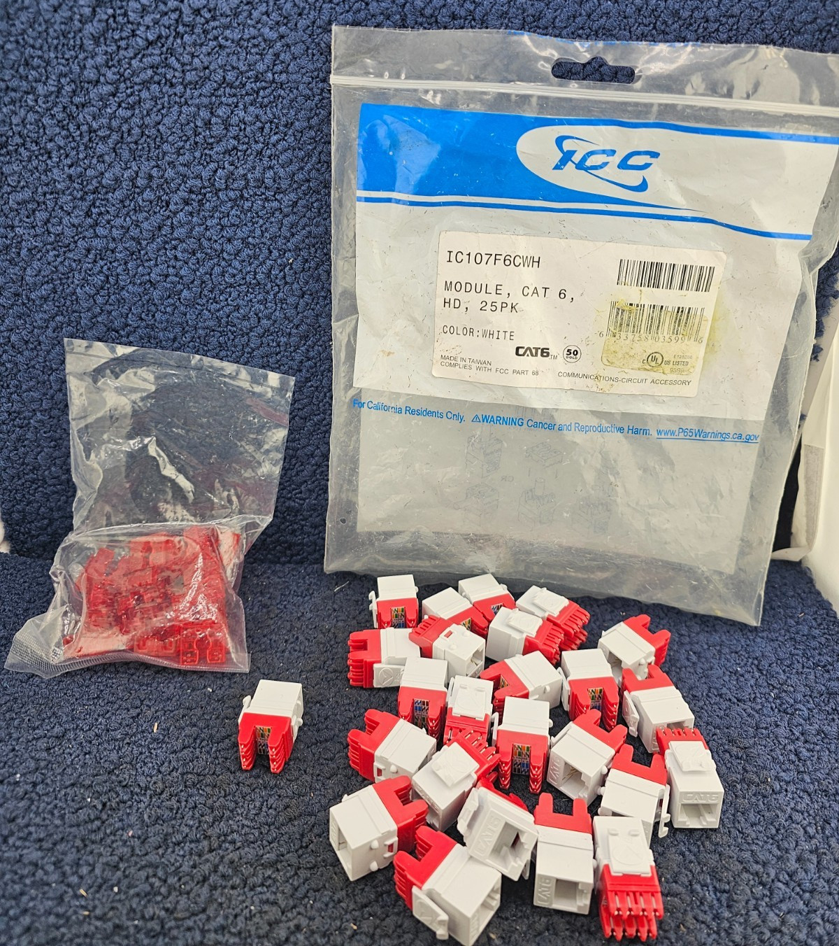 (QTY 25) ICC IC107F6CWH CAT 6 Modular Keystone Jack Network Connector - White