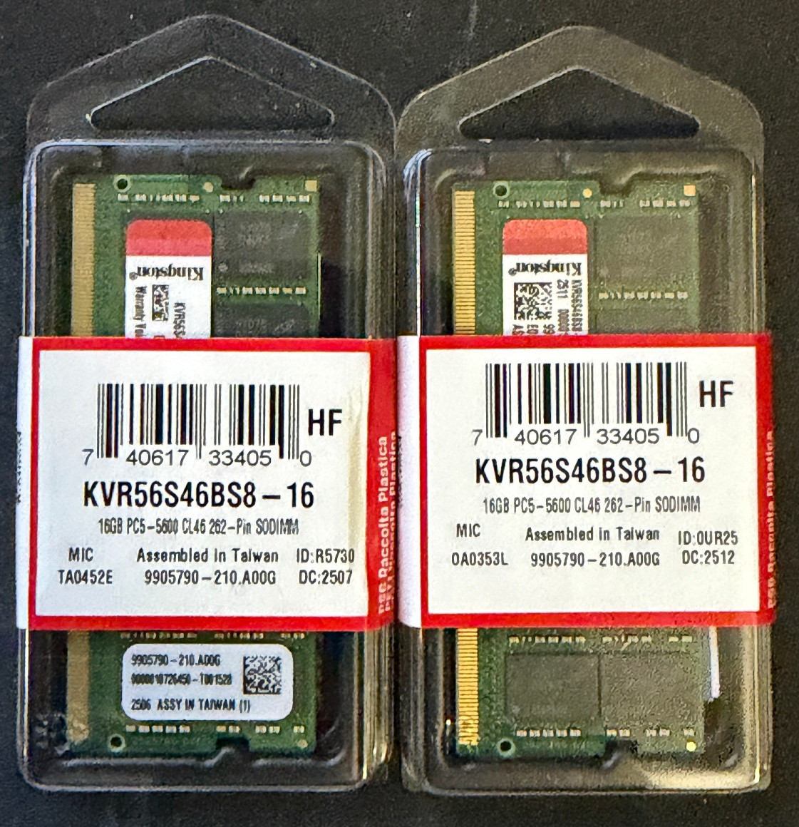 Kingston 32GB 2x 16GB KVR56S46BS8-16  PC5-44800 DDR5-5600MHz Non-ECC SODIMM