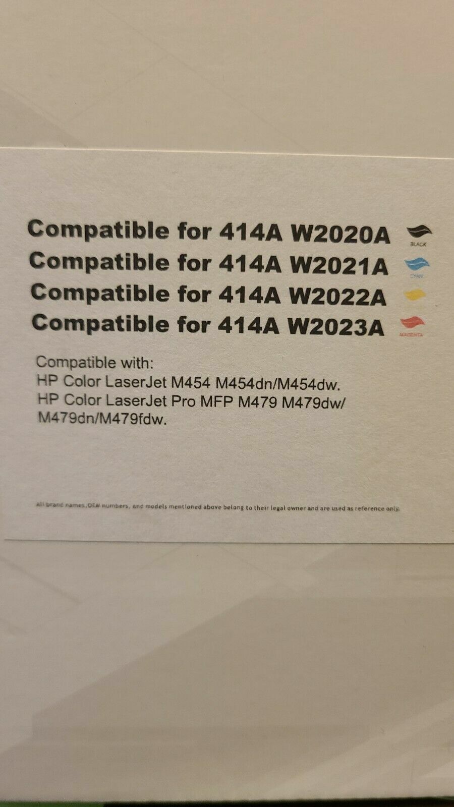 HP 414A 414X Color Laserjet Pro Black Cyan Magenta Yellow 4-Pack M454 479 W202