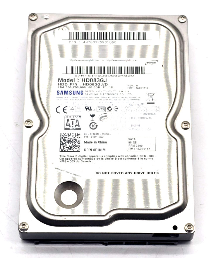 Samsung Spinpoint 80GB 3.5 SATA 7200RPM HDD HD083GJ 0F181M Tested