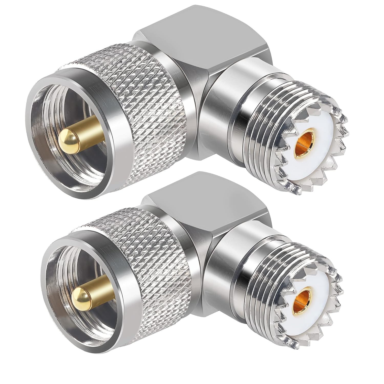 2PCS UHF PL259 Right Angle 90 Degree Coax Adapter, SO239 Male PL259 to Female Ri