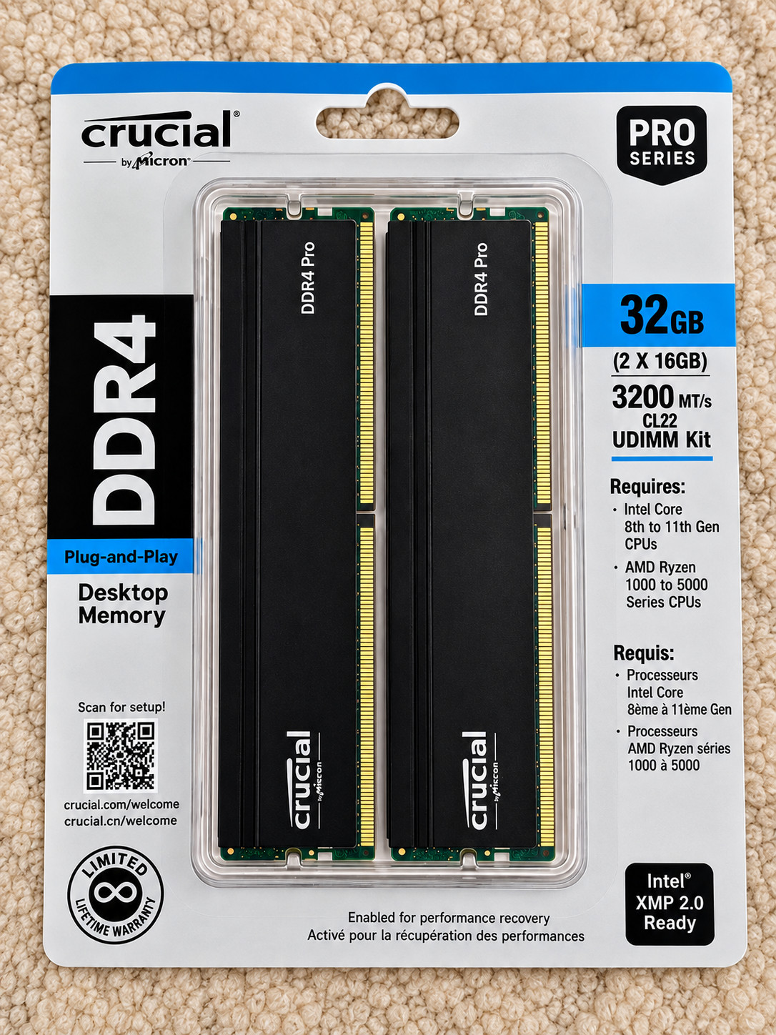Crucial Pro 32GB 2x16GB DDR4 3200MHz CL22 UDIMM RAM CP2K16G4DFRA32A NEW