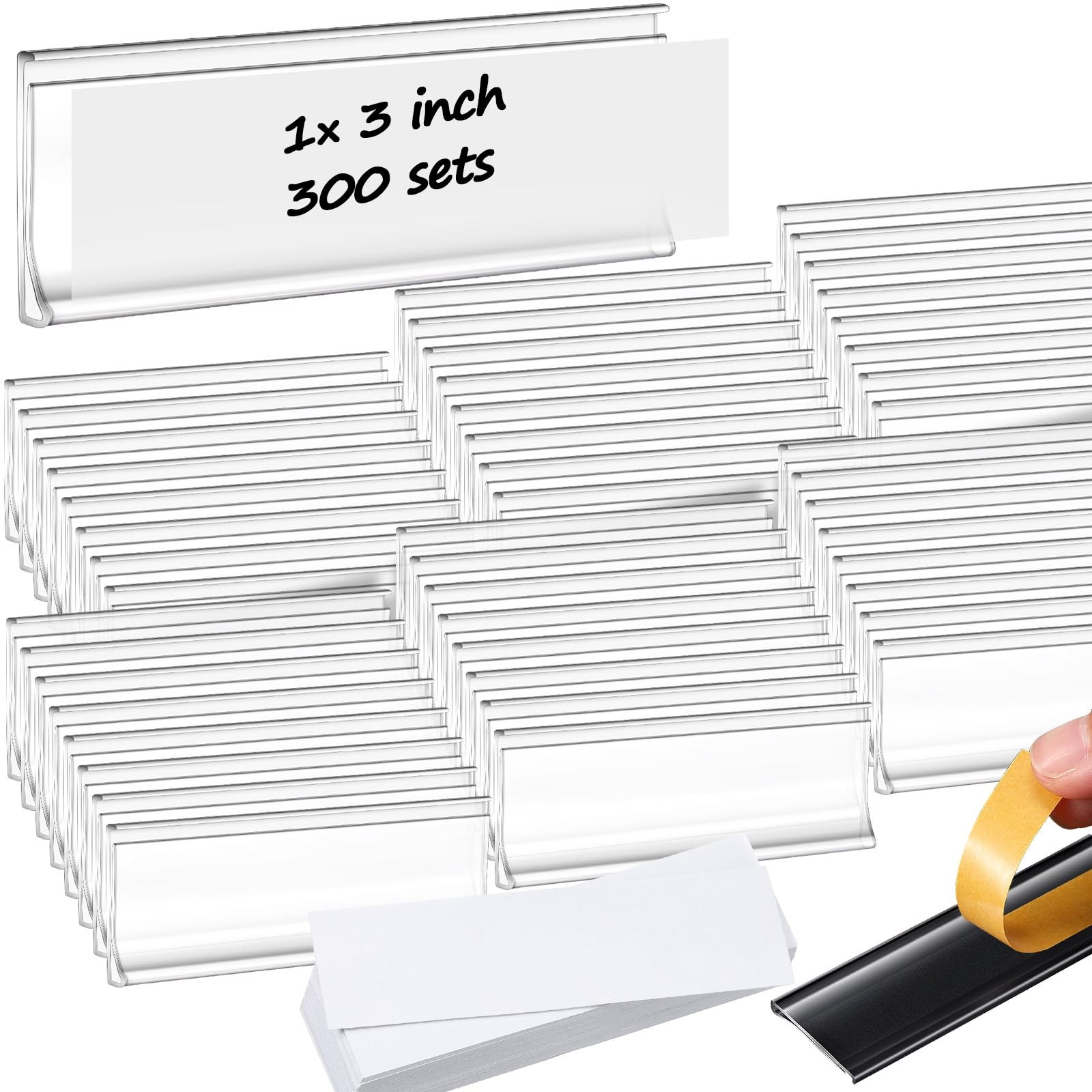 300 PCS Self Adhesive Clear Pocket 3x1 Inch Plastic Shelf Tag Label Holder