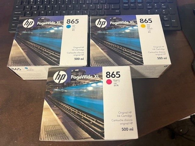 2022.   GENUINE HP 865 INKs 3ED83A & 3ED84A & 3ED85A 500ML , CMY. SEALED BOX