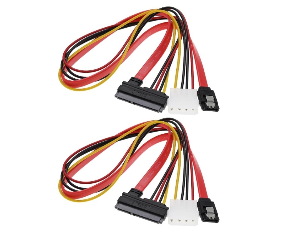 2Pcs SATA Data Power 2-in-1 Cable 22Pin(7+15) SATA Male to Female Data and Power