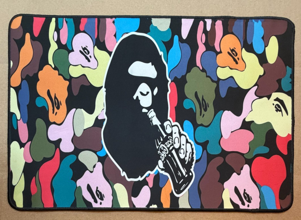 BAPE drinking Coke Camo Desk Mat - Streetwear Ape Head Mouse Pad - USED