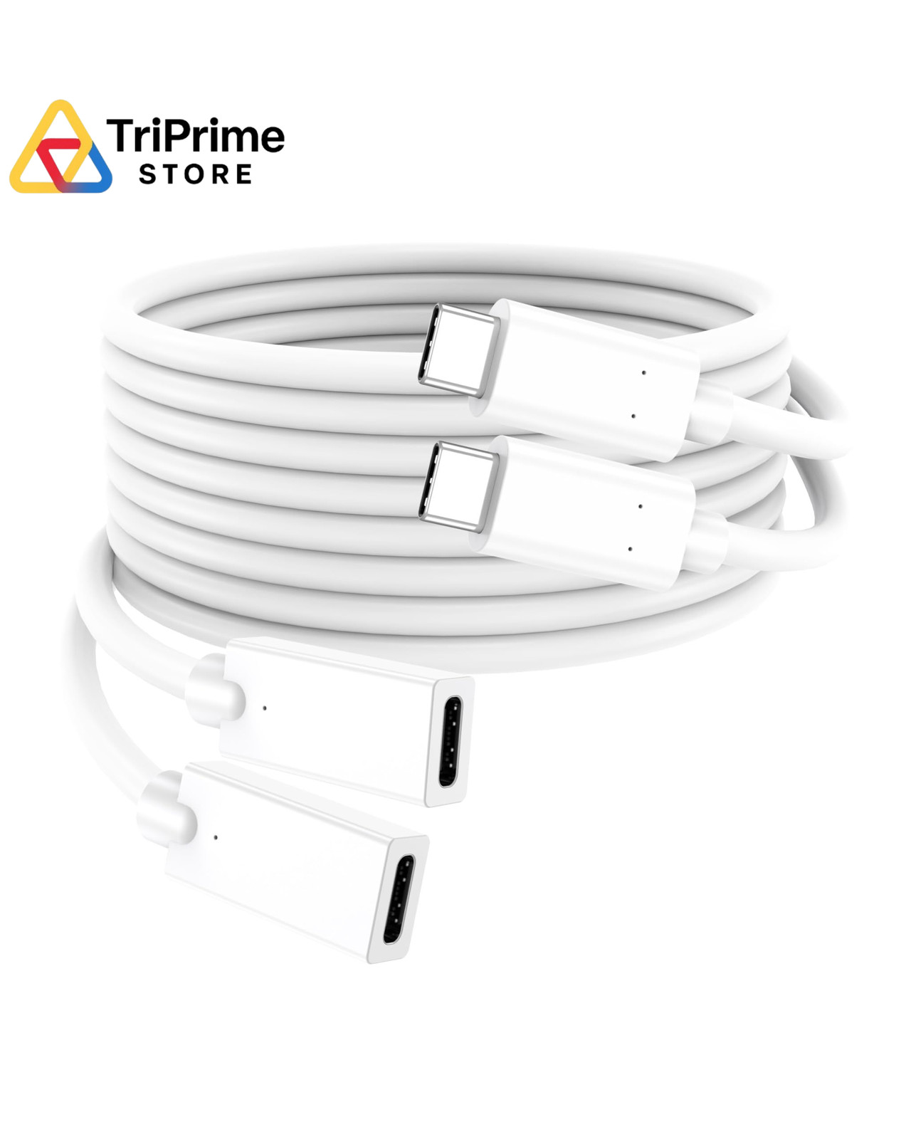 USB C Extension Cable 10FT 2-Pack,USBC Extender 15W/3A Fast 10FT, White