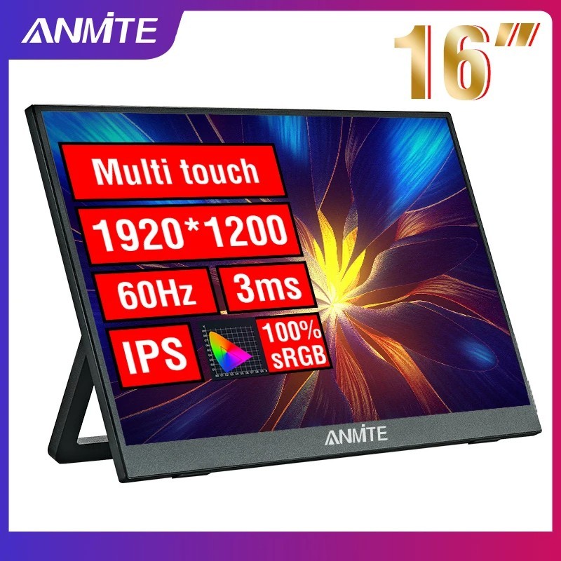Anmite 16-Inch Portable Touch Monitor 1200P HDR 16:10 Low Blue Light For XBox D