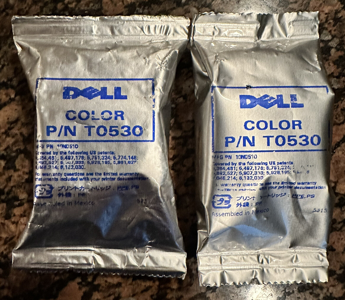 Dell T0530 Ink Cartridges 2 Color P/N T0530, No Box Sealed 2 Pc Lot Color Ink