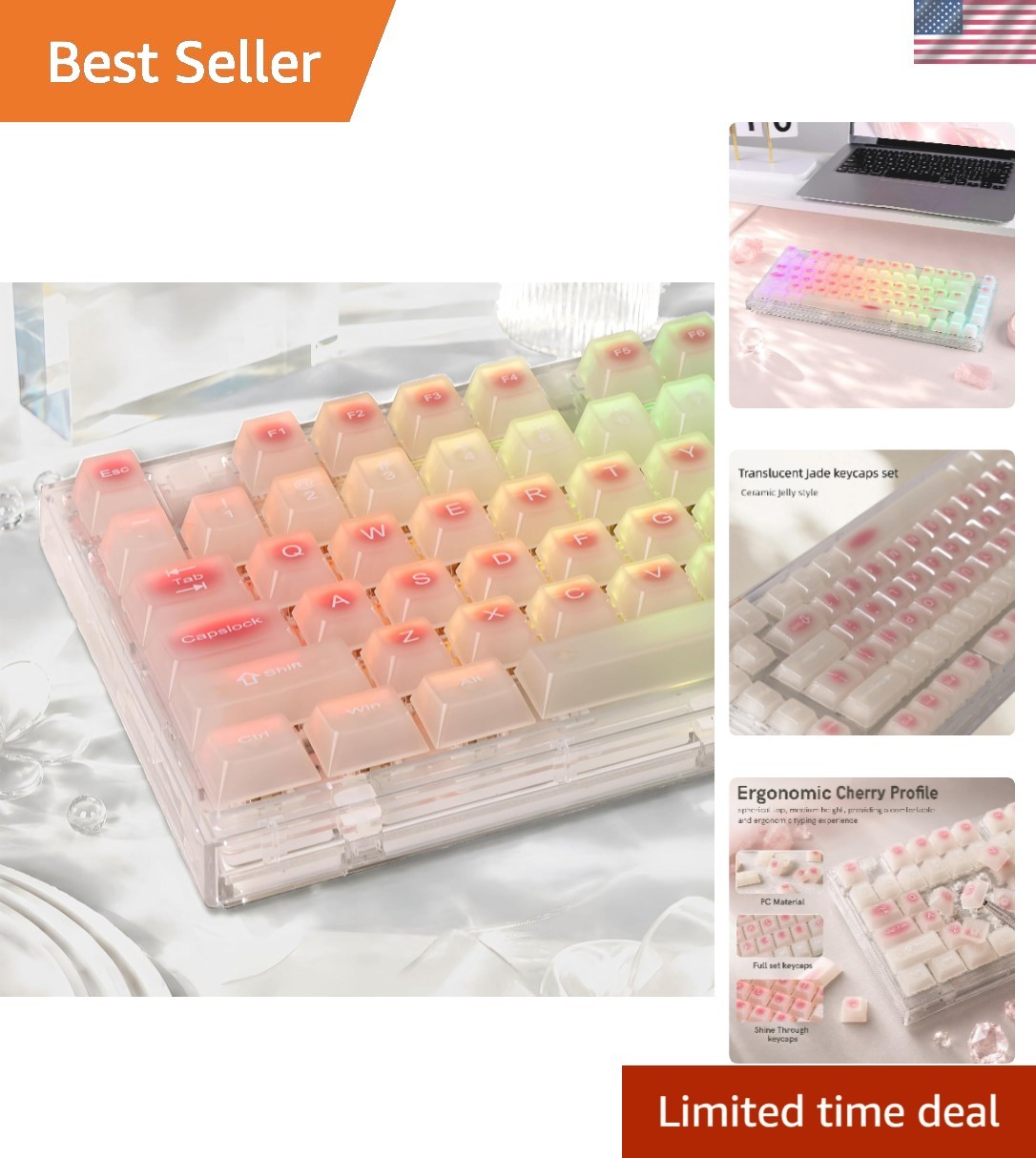 115-Key Cute Jade Keycap Set - Translucent Jelly Style for Mechanical Keyboards