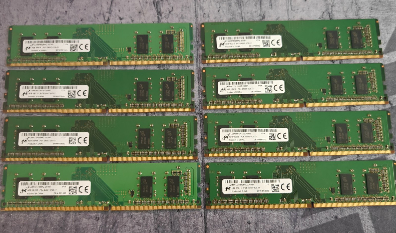 Lot of 8 Micron 4GB DDR4-2400 MTA4ATF51264AZ-2G3B1 Desktop Memory Stick 32GB Kit