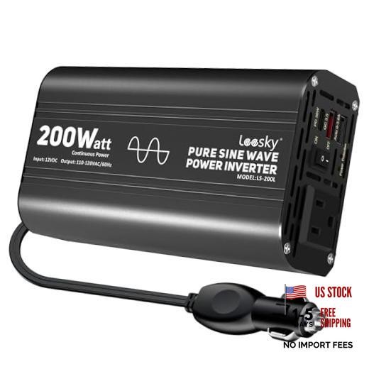 Pure Sine Wave Car Inverter 200 Watt 12V DC to 200W Pure Sine Wave Inverter