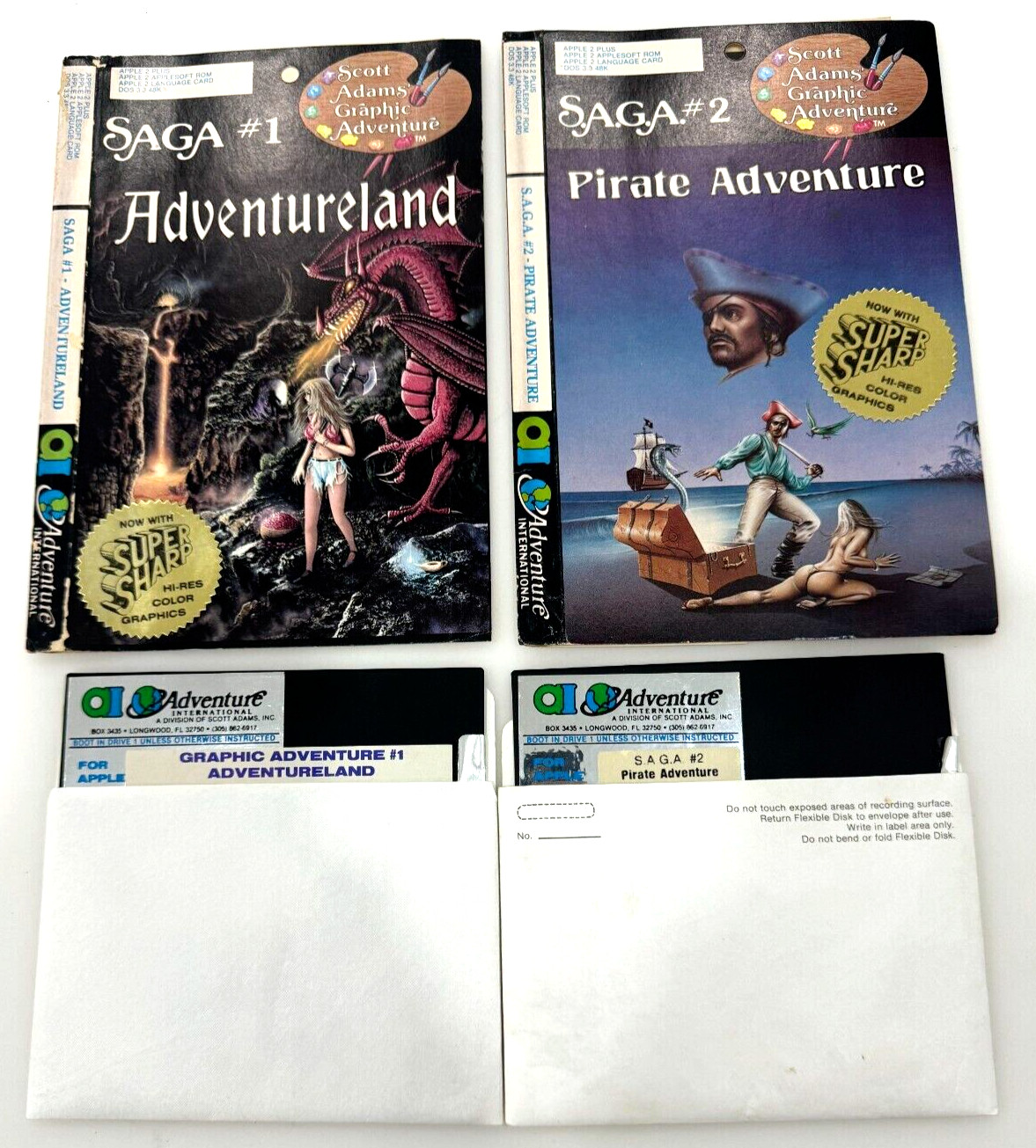 Vintage Apple II Software Scott Adams Saga 1,2 ADVENTURELAND + PIRATE ADVENTURE