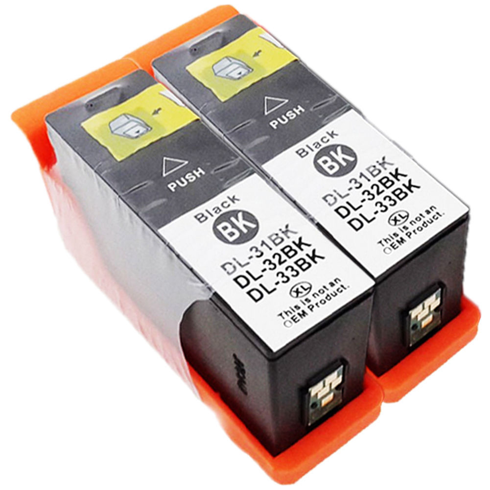 2-Pk/Pack Serie 31 32 33 34 High Yield Black Ink Cartridges For Dell V525 V725w