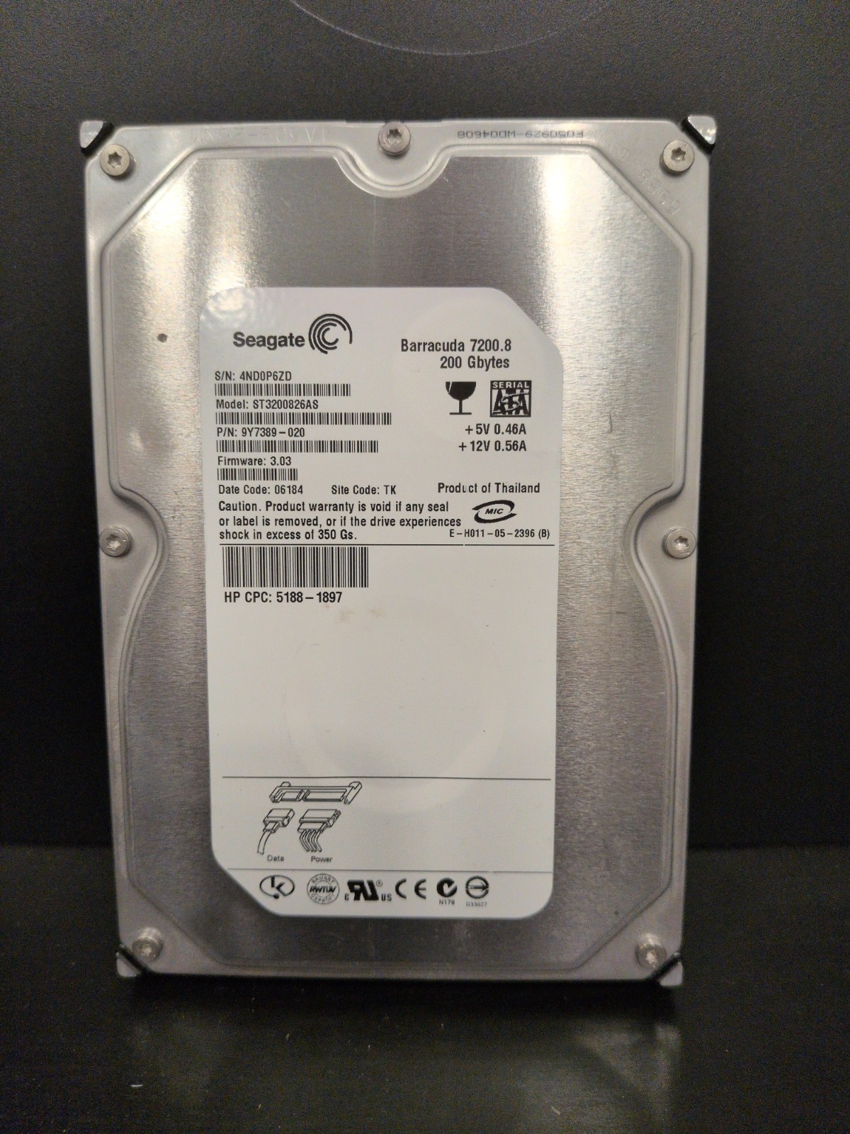 Seagate Barracuda ST3200826AS 200GB 3.5" SATA HDD Used Wiped