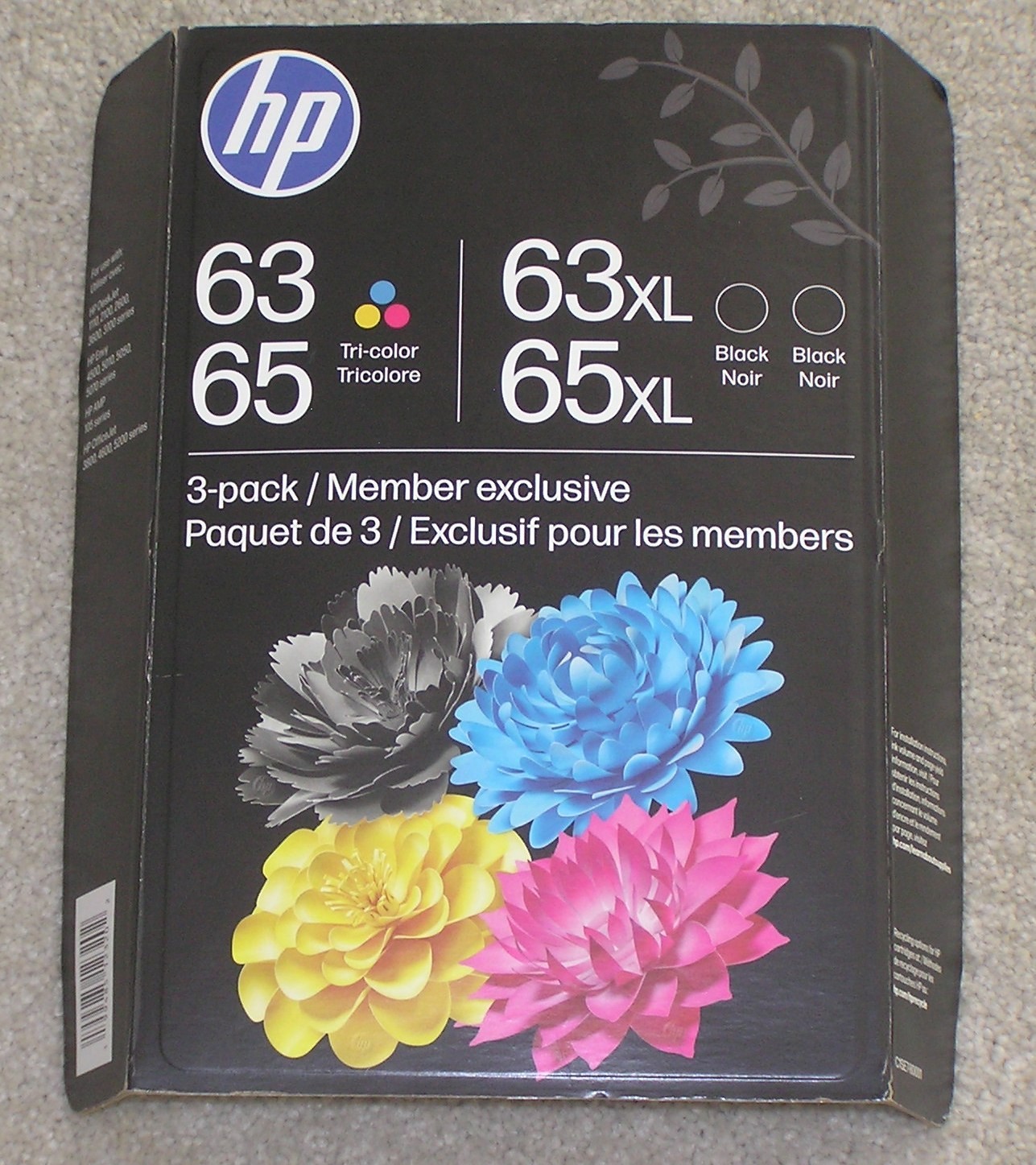 3 pack OEM HP 2 Black 63XL/65XL  & 1 Tri-color 63/65 Ink Cartridges C1SE7BN 2028
