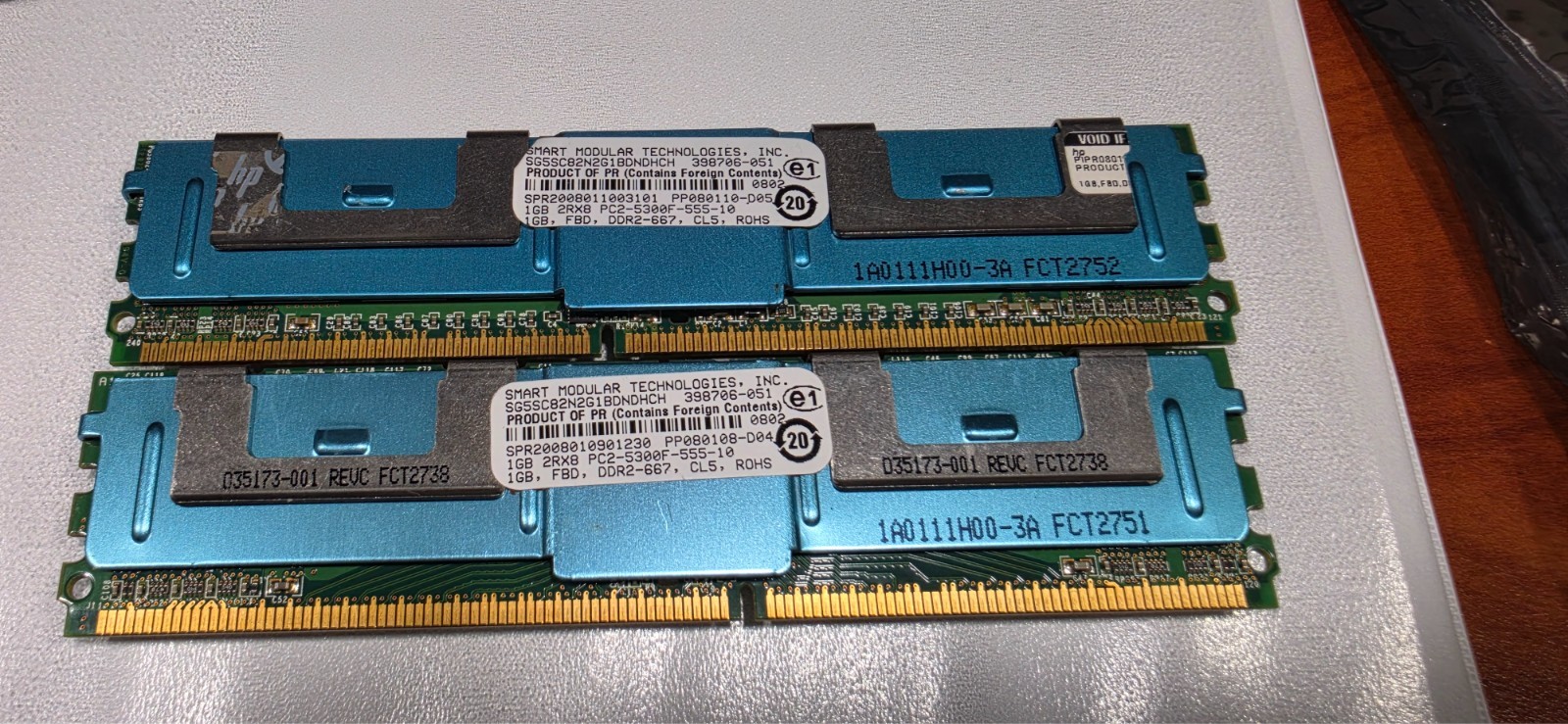 HP 398706-051 2GB Kit 2x1GB DDR2-667 PC2-5300F ECC FB-DIMM Server RAM -TESTED