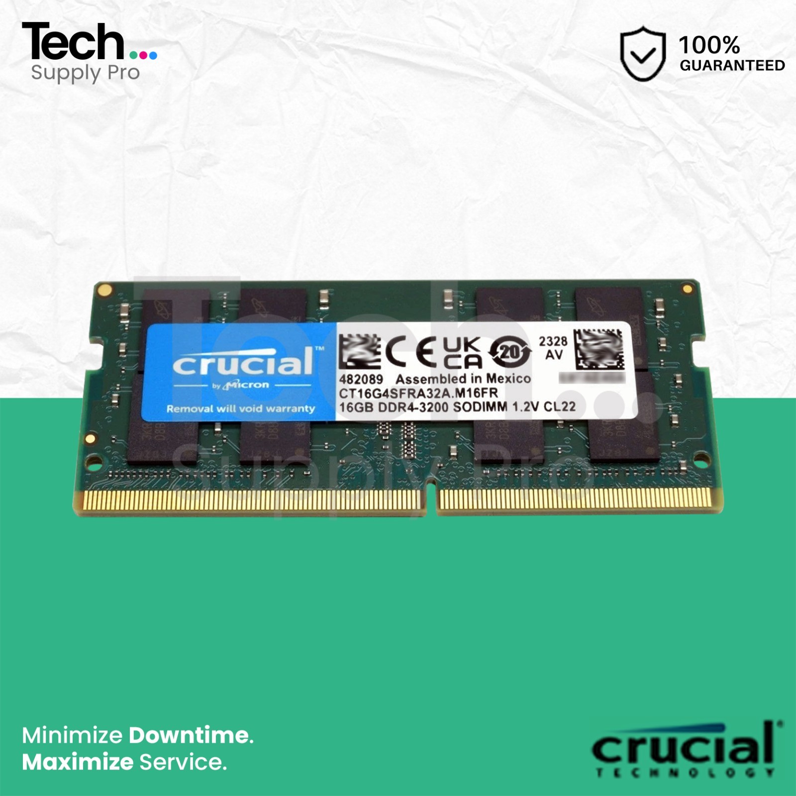 CT16G4SFRA32A Crucial 16GB PC4-25600 DDR4-3200MHz NON-ECC SODIMM Memory