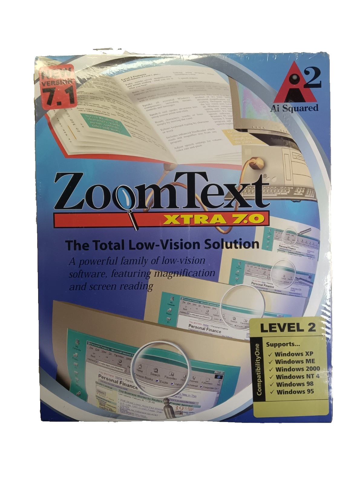 Ai Squared ZoomText Xtra 7.1 Windows XP 98 95 PC CD-ROM Big Box New/Sealed